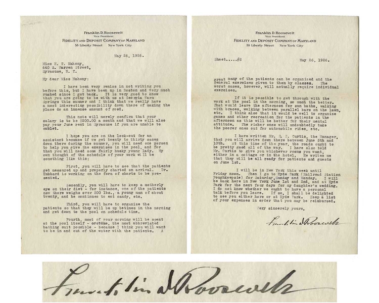 Franklin D. Roosevelt Letter Signed From 1926 -- With Exceptional Content to Helena Mahoney Upon the Opening of the Warm Springs Institute